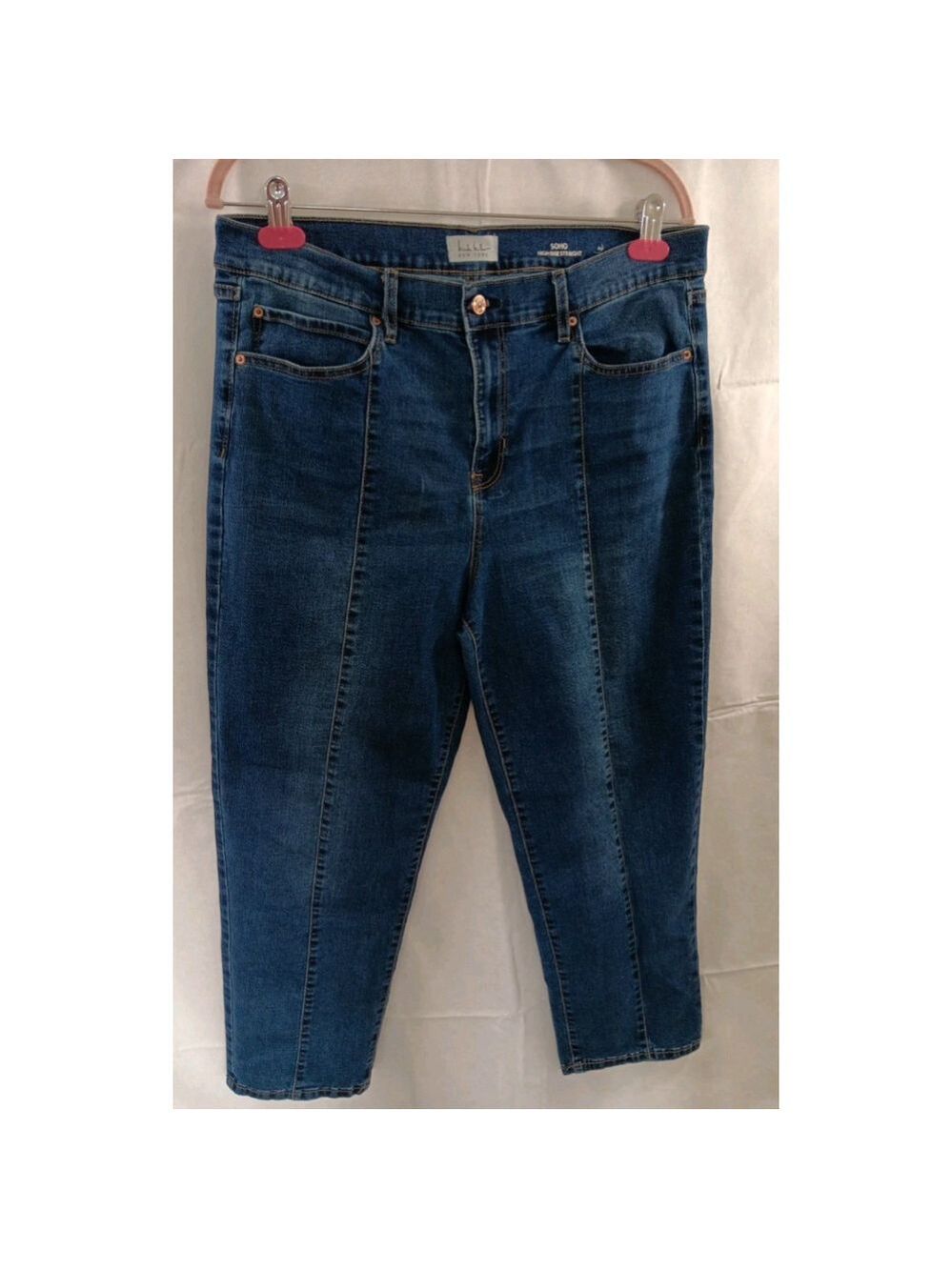 Size 14 Nicole Miller Soho High Rise Straight Jeans Women Medium Wash Denim Crop